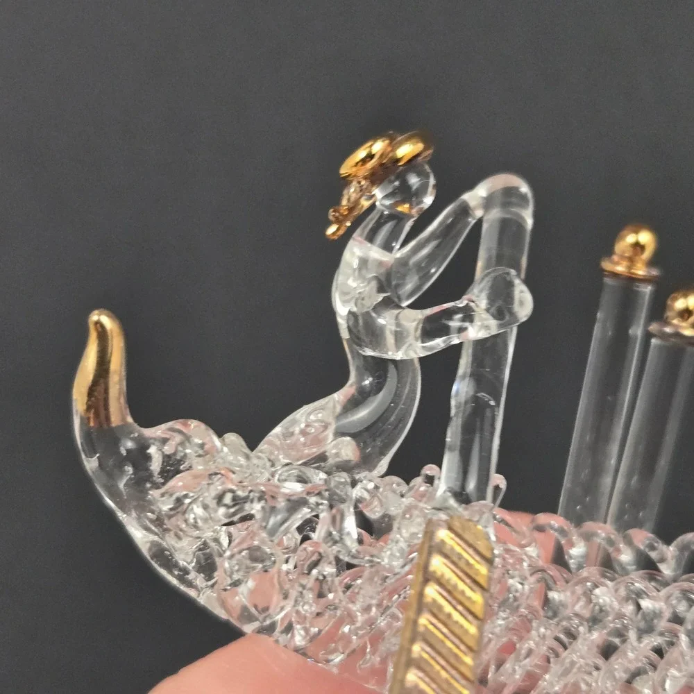 Murano Clear Glass Venetian Gondola Figurine Gold Trim Vintage Decor